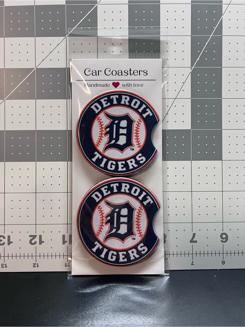 Detroit Tigers Navy & White Car Coasters - Handmade Team Logo